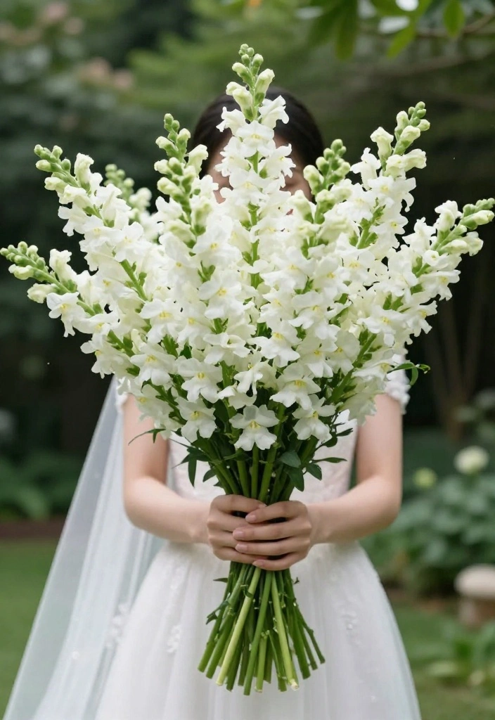 14 Elegant White Wedding Flowers for Bride Bouquets That Won't Wilt - 10. Chic White Snapdragons 1