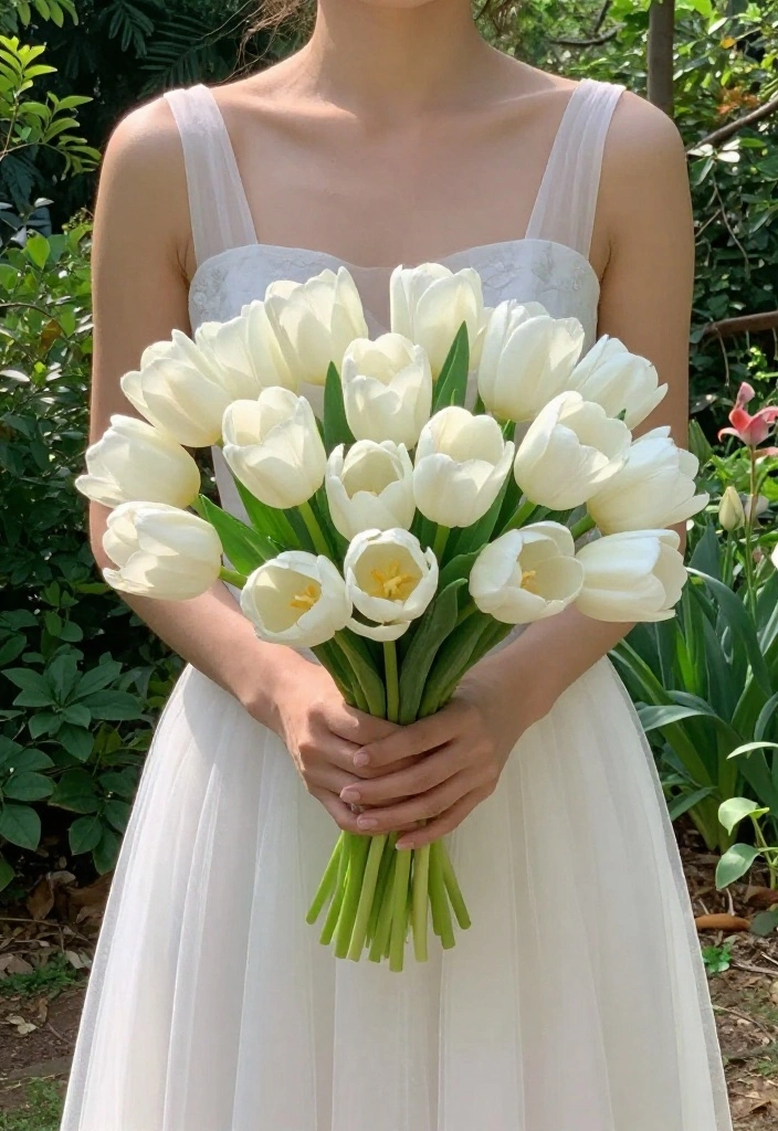 14 Elegant White Wedding Flowers for Bride Bouquets That Won't Wilt - 12. Posh White Tulips 1