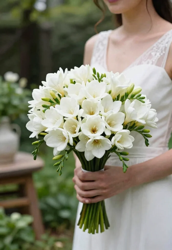 14 Elegant White Wedding Flowers for Bride Bouquets That Won't Wilt - 13. Radiant White Freesia 1
