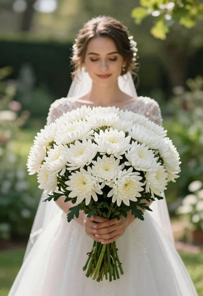 14 Elegant White Wedding Flowers for Bride Bouquets That Won't Wilt - 14. Luxurious White Chrysanthemums 1
