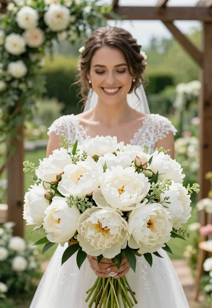 14 Elegant White Wedding Flowers for Bride Bouquets That Won't Wilt - 3. Timeless Peonies 1