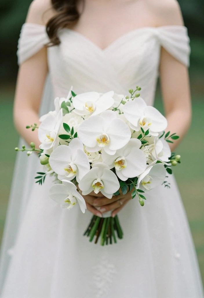14 Elegant White Wedding Flowers for Bride Bouquets That Won't Wilt - 8. Bright White Orchids 1