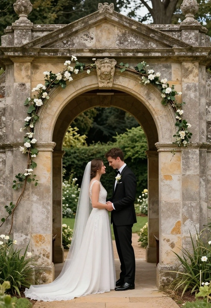 14 Minimal Wedding Arch Concepts That Stand Without Pro Install - 10. Stone Archway 1