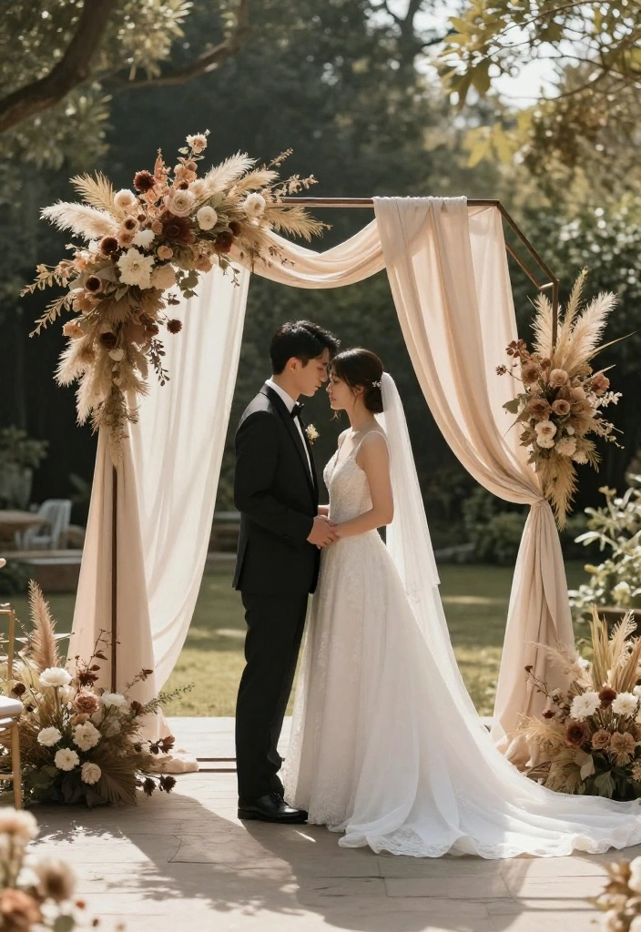 14 Minimal Wedding Arch Concepts That Stand Without Pro Install - 2. Geometric Arch with Dried Flowers 1