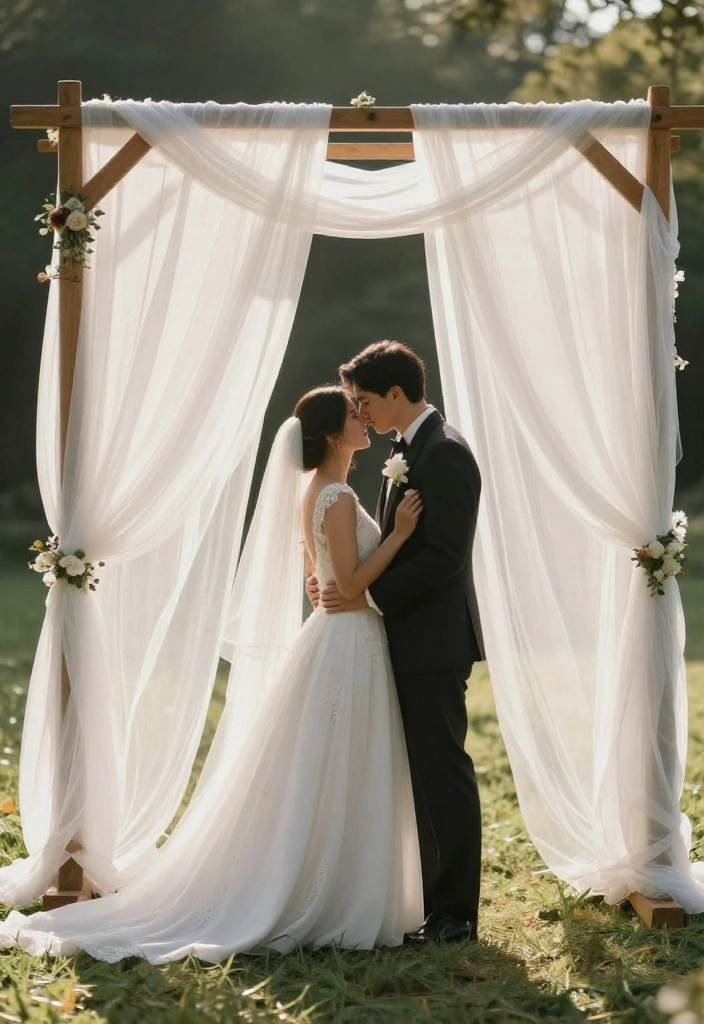 14 Minimal Wedding Arch Concepts That Stand Without Pro Install - 3. Minimalist Fabric-Draped Arch 1