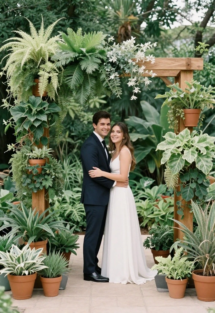 14 Minimal Wedding Arch Concepts That Stand Without Pro Install - 4. Potted Plant Arch 1