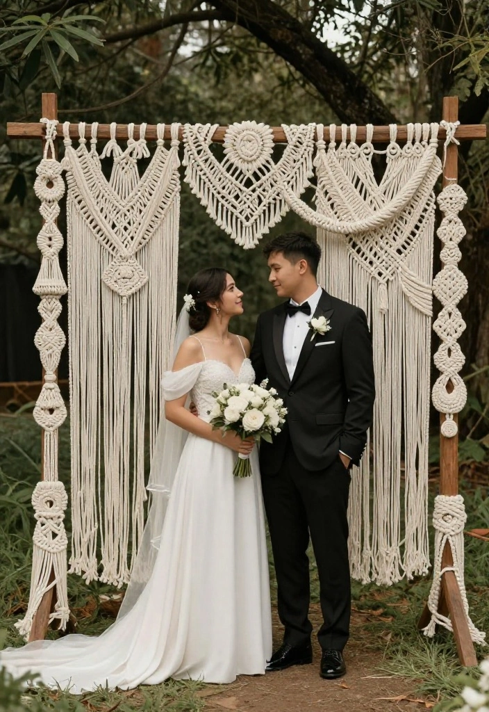 14 Minimal Wedding Arch Concepts That Stand Without Pro Install - 6. Macramé Wedding Arch 1