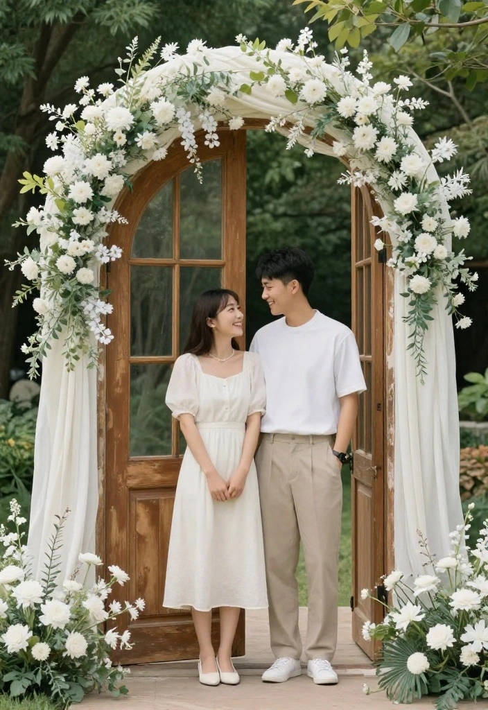 14 Minimal Wedding Arch Concepts That Stand Without Pro Install - 8. Vintage Door Arch 1