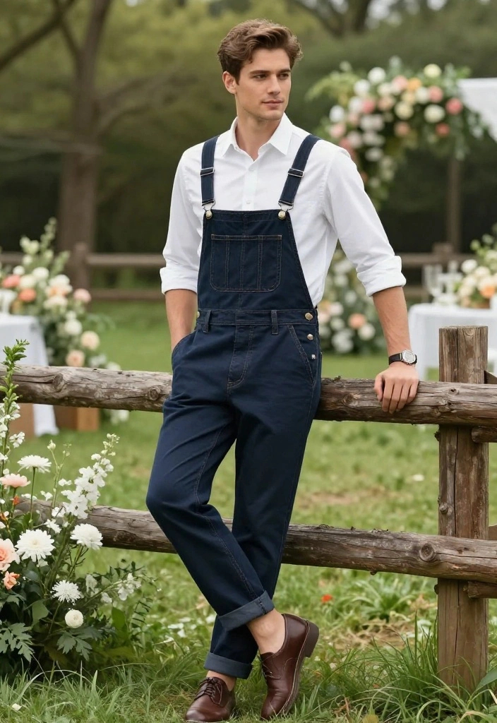 14 Spring Wedding Guest Outfit Men Ideas That Breathe Outdoors - 11. Stylish Overalls with a Crisp Shirt 1