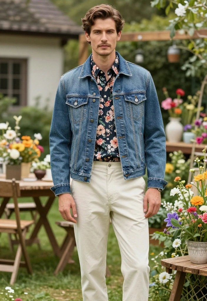 14 Spring Wedding Guest Outfit Men Ideas That Breathe Outdoors - 3. Eco-Chic Denim Jacket Ensemble 1