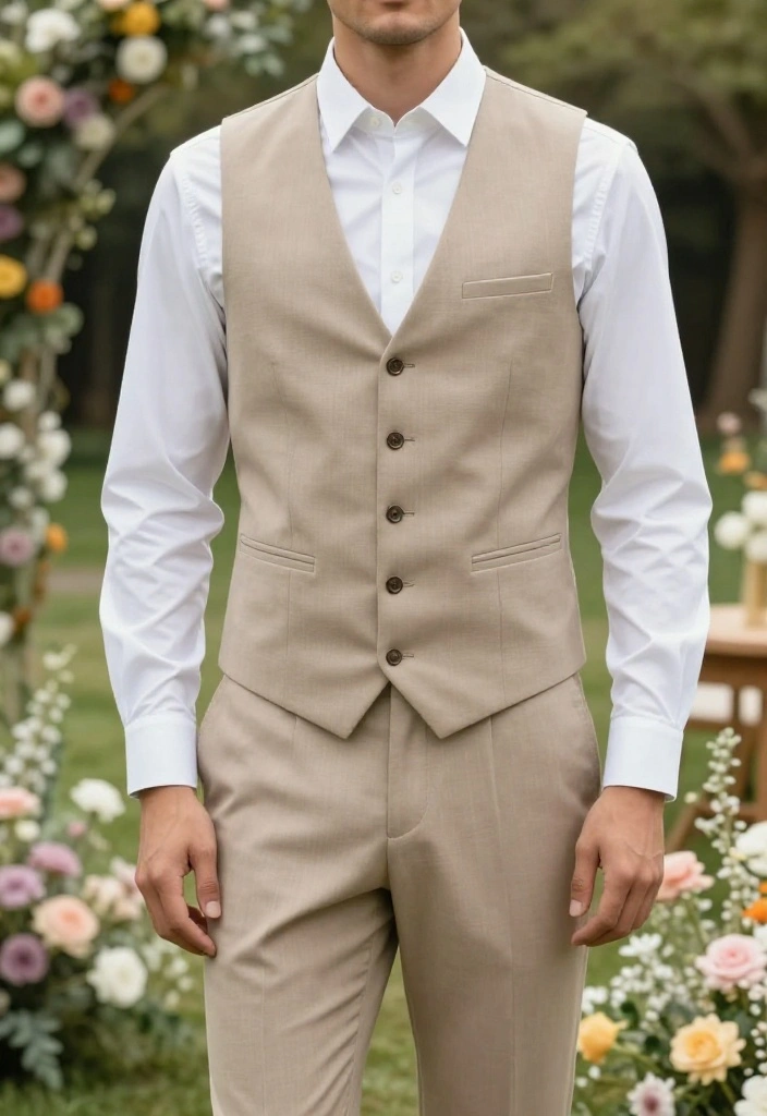 14 Spring Wedding Guest Outfit Men Ideas That Breathe Outdoors - 7. Earthy Toned Vest with Tailored Pants 1
