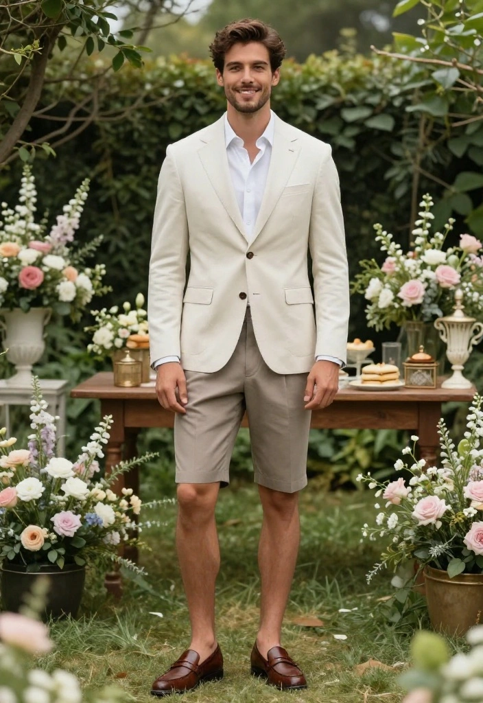 14 Spring Wedding Guest Outfit Men Ideas That Breathe Outdoors - 9. Refined Shorts with a Lightweight Blazer 1