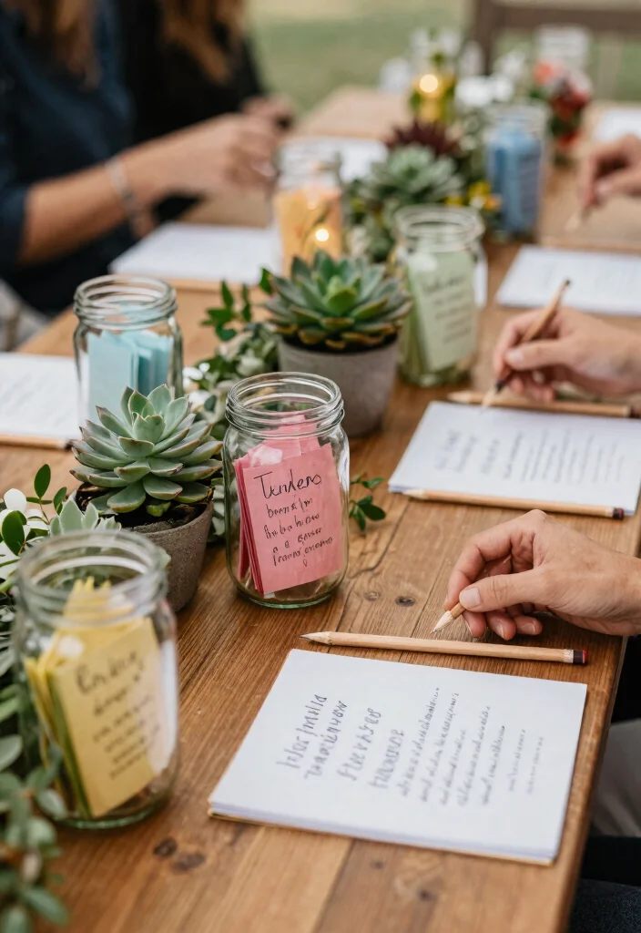 14 Wedding Guest Book Table Arrangements That Draw Every Guest - 1. Rustic Message Jars 1
