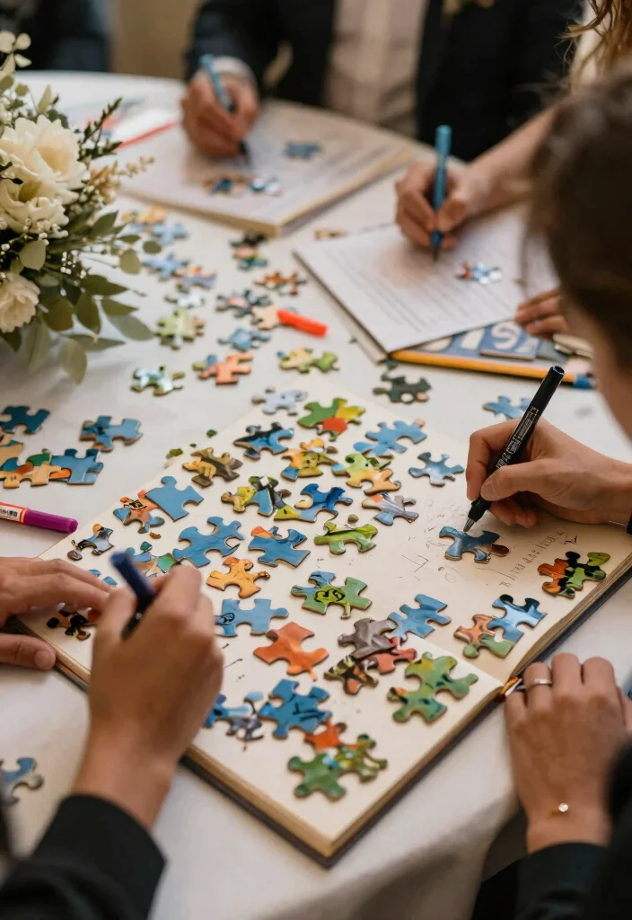 14 Wedding Guest Book Table Arrangements That Draw Every Guest - 13. Custom Puzzle Guest Book 1
