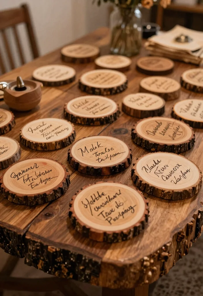 14 Wedding Guest Book Table Arrangements That Draw Every Guest - 6. Wood Slice Signatures 1