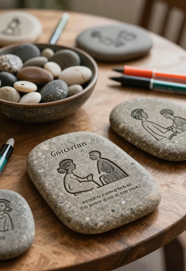 14 Wedding Guest Book Table Arrangements That Draw Every Guest - 9. Engraved Stones Guest Book 1