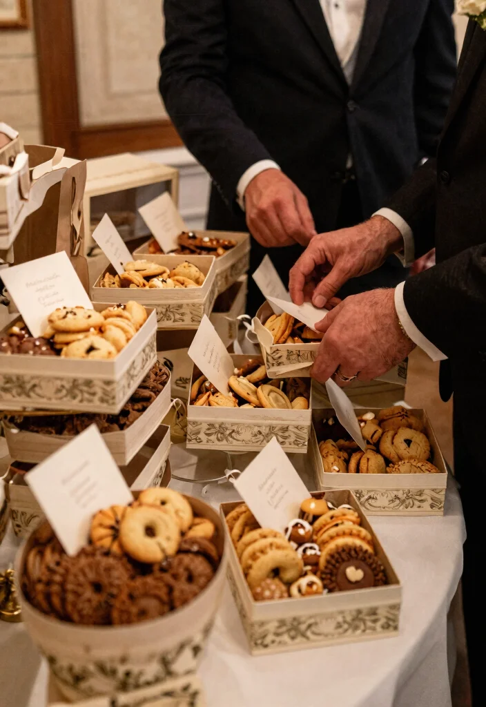 15 Cookie Table Wedding Display Ideas That Stay Fresh All Night - 13. Cookie Box Favors 1