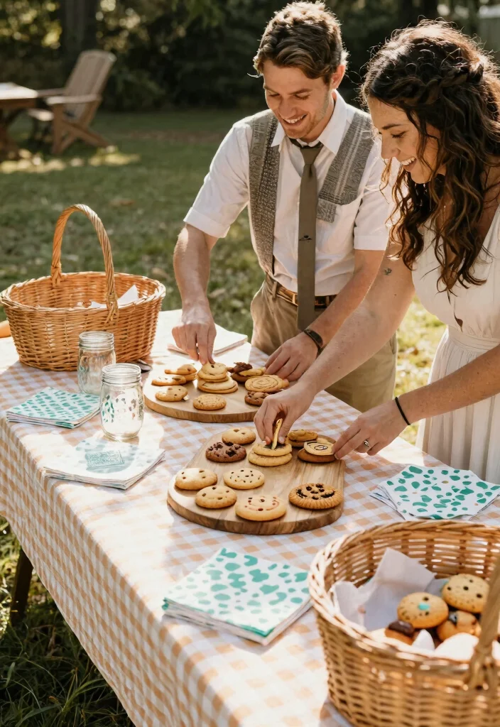 15 Cookie Table Wedding Display Ideas That Stay Fresh All Night - 6. Vintage Picnic Style 1