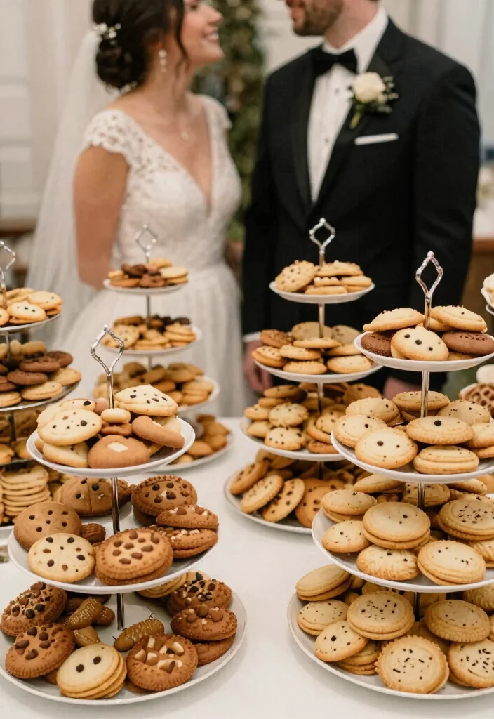 15 Cookie Table Wedding Display Ideas That Stay Fresh All Night - 7. Elegant Towers of Treats 1