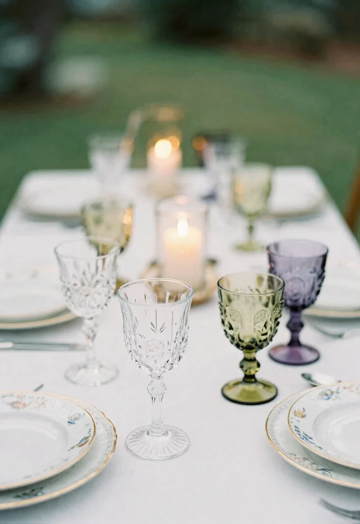15 Vintage Wedding Table Settings Without Hunting Down Rentals - 4. Charming Vintage Glassware 1