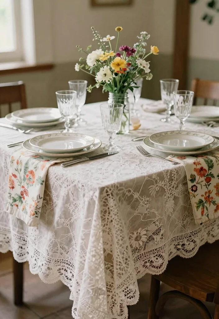 15 Vintage Wedding Table Settings Without Hunting Down Rentals - 6. Vintage Tablecloths and Runners 1