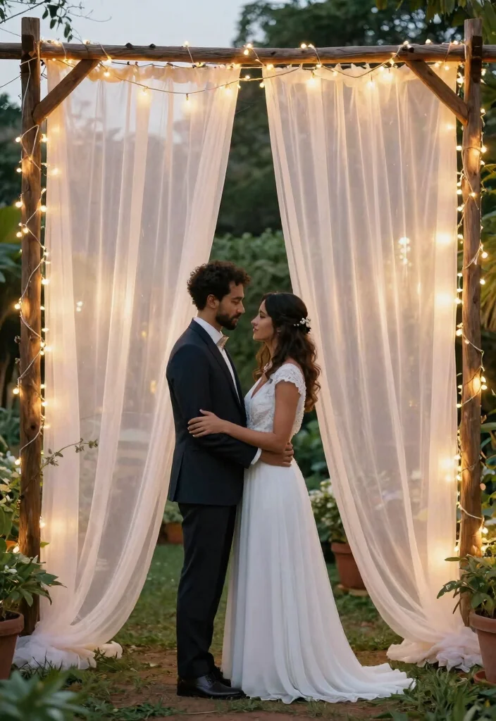 15 Wedding Fabric Backdrop Ideas That Stay Put - 1. Ethereal Sheer Curtains 1