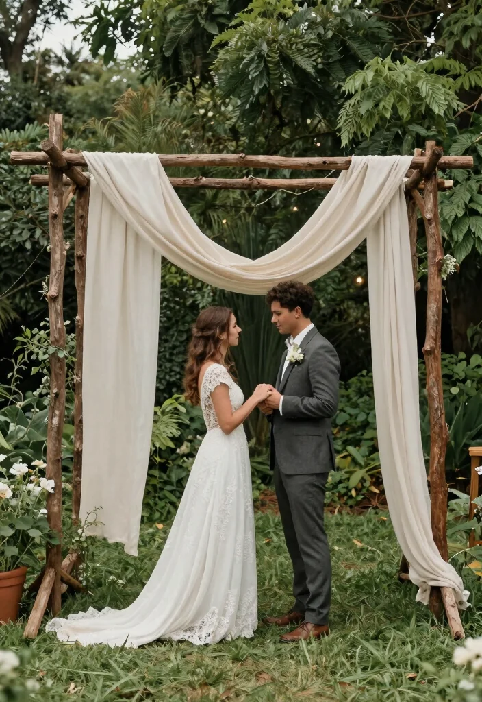 15 Wedding Fabric Backdrop Ideas That Stay Put - 11. Rustic Wooden Frames with Fabric 1