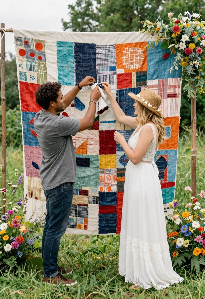 15 Wedding Fabric Backdrop Ideas That Stay Put - 12. Upcycled Fabric Creations 1