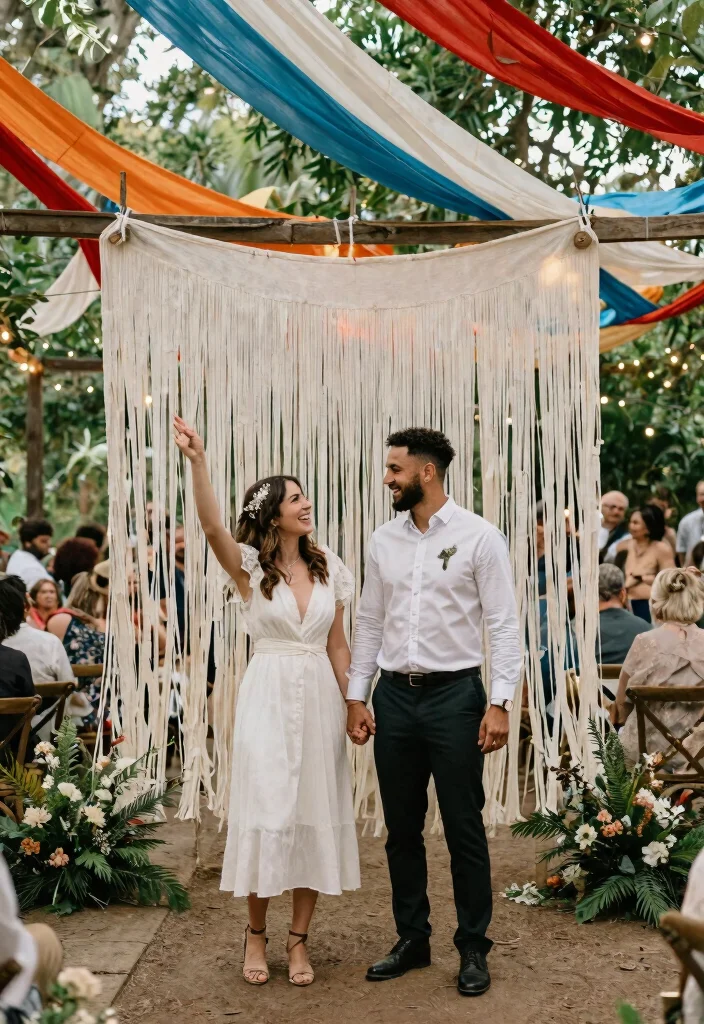 15 Wedding Fabric Backdrop Ideas That Stay Put - 15. Statement Fringe Backdrops 1