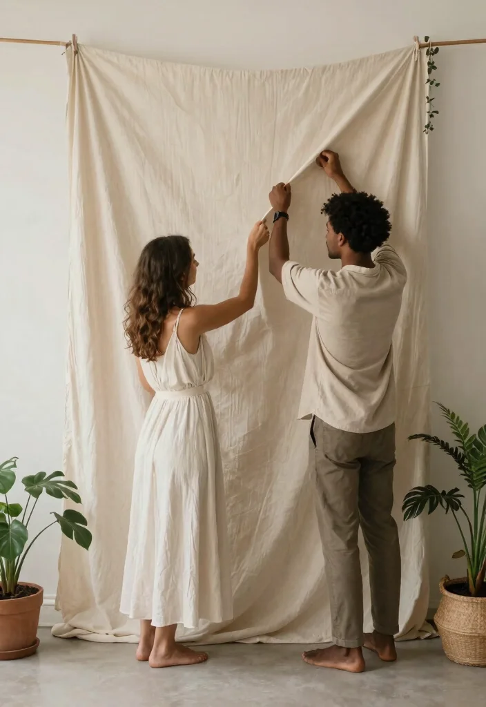 15 Wedding Fabric Backdrop Ideas That Stay Put - 6. Minimalist Cotton Backdrops 1