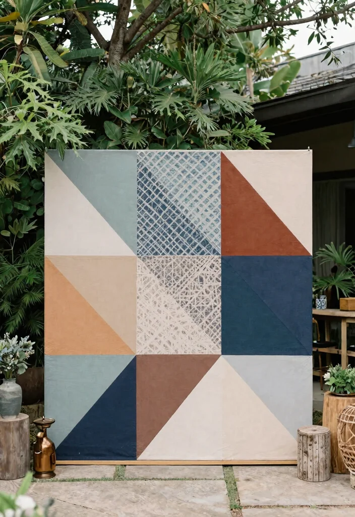15 Wedding Fabric Backdrop Ideas That Stay Put - 8. Geometric Fabric Panels 1