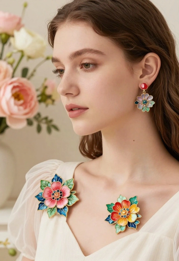 15 Wedding Jewelry and Accessories That Won't Snag on Your Veil - 12. Enamel Floral Earrings 1
