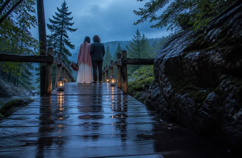 Elopement couple sharing a wedding moment with their closest guests