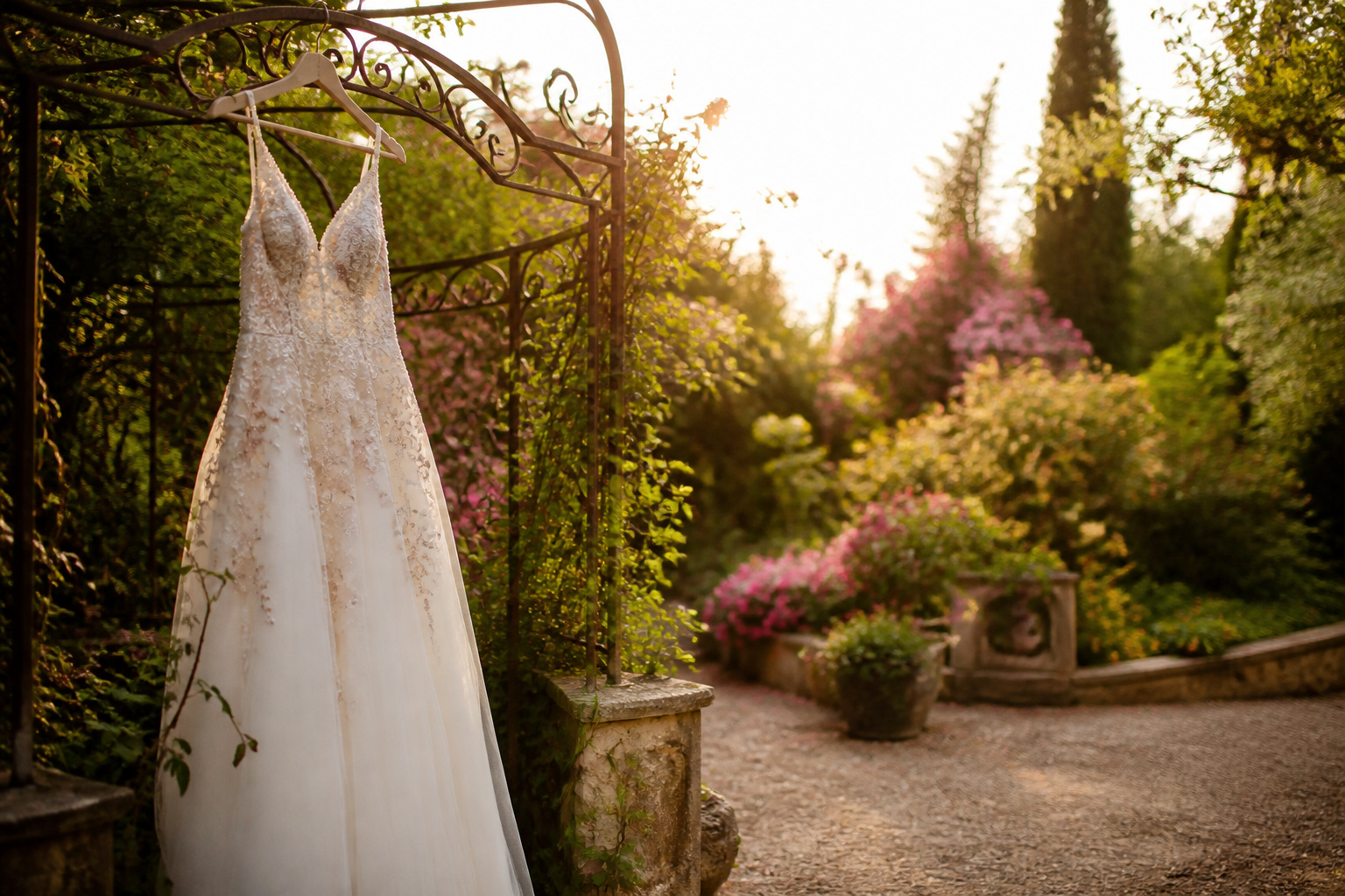 Wedding photo setup with decor and natural lighting.